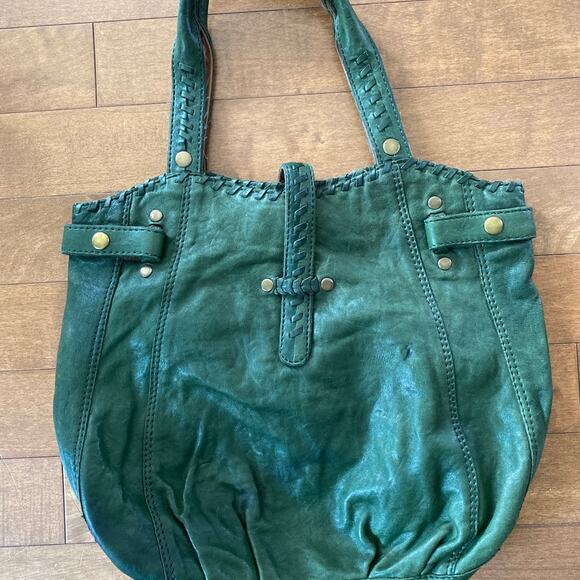 Lucky Brand Olive Green Soft Italian Leather Laced Hobo Tote Book Shoulder Bag - Picture 2 of 12